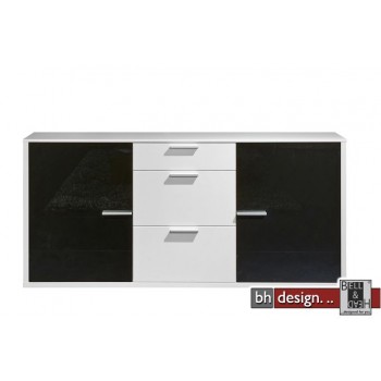 Arte M Sideboard Game Weiss/Schwarzglas 181 cm x 86 cm x 42 cm