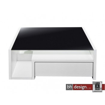 Arte M Couchtisch Game Weiss/Schwarzglas mit Schubladen 90 cm x 90 cm