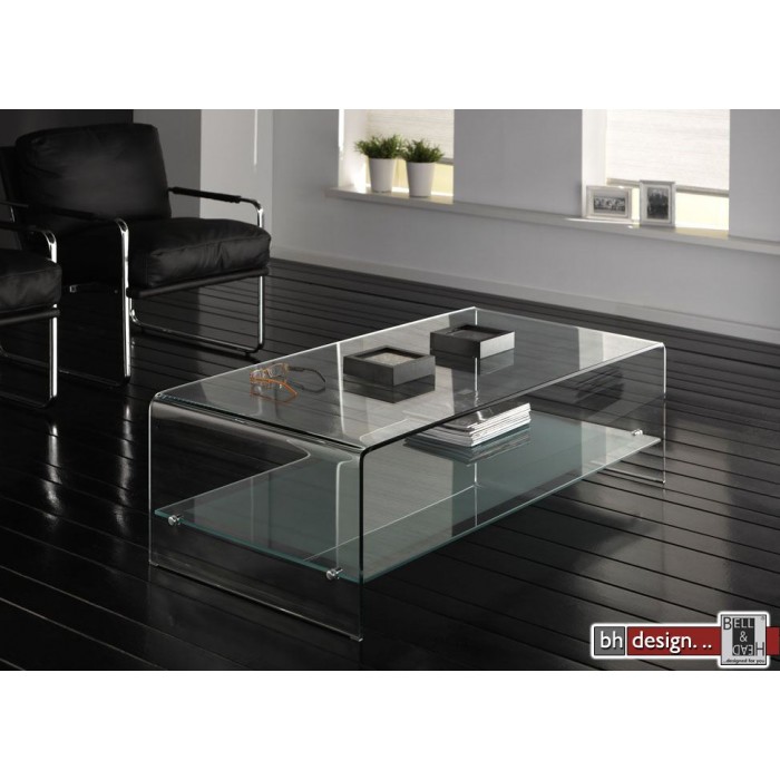 Design Couchtisch gebogenes Glas mit Zwischenfach 135 x 65 Design Couchtisch gebogenes Glas mit Zwischenfach 135 x 65