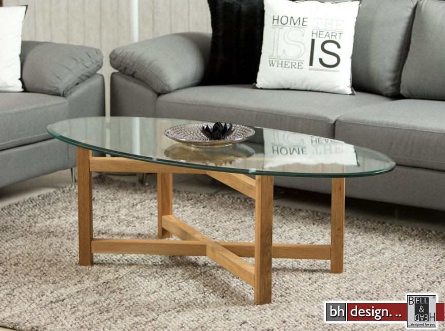 Melia couchtisch klarglas mit eiche massiv oval 140 x 65 cm ...