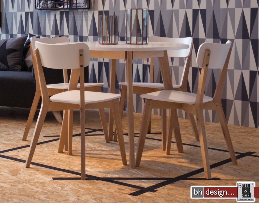 Raven Esstisch Weiss mit Naturgestell 90 cm Rund powered by Bell & Head