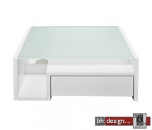 Arte M Couchtisch Game Weiss/Milchglas mit Schubladen 90 cm x 90 cm