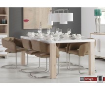 Brick Esstisch hochglanz weiss mit Eiche Natur 220 x 100 cm (Extrem Gloss)
