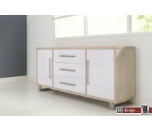 Brick Sideboard/Anrichte Hochglanz weiss 190 cm mit Eiche Natur (Extrem Gloss)