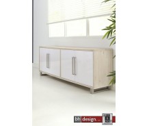 Brick Sideboard/Anrichte Hochglanz weiss 222 cm mit Eiche Natur (Extrem Gloss)