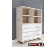 Brick Wandschrank mit Schubladen und Fächern hochglanz weiss mit Eiche Natur 120 x 40 cm (Extrem Gloss)