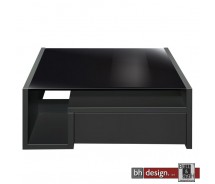 Arte M Couchtisch Game Schwarz/Schwarzglas mit Schubladen 90 cm x 90 cm