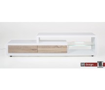 Ero TV-Tisch hochglanz weiss mit Eiche 180 x 39 cm mit LED-Beleuchtung