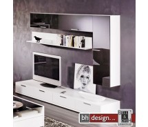 Arte M Wohnwand Game Weiss/ Schwarzglas 240 cm x 182,5 cm x 55 cm