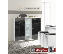 Arte M Highboard Game Weiss/Schwarzglas 161 cm x 134 cm x 42 cm