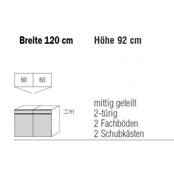 Nolte Möbel Kommode Alegro2 Style, 120 x 92 cm, 2 Türen, 2 Schubkästen in verschiedenen Farben