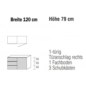 Sidebard Alegro2 Style by Nolte Möbel, 120  x 79 cm, 3 Schubkästen, 1 Tür , verschiedene Farben