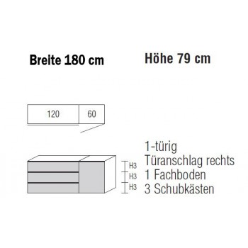 Sidebard Alegro2 Style by Nolte Möbel, 180 x 79 cm, 3 Schubkästen, 1 Tür , verschiedene Farben
