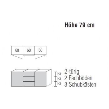 Nolte Möbel Sideboard Alegro2 Style, 180 x 79 cm, 3 Schubkästen, 2 Türen, verschiedene Farben