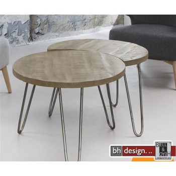 Nature Line 2-Satz Tisch mit Metallfüßen  in Mangoholz massiv  je 60 x H 45 cm 