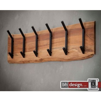 Garderobe Baumkante Edge Massivholz Akazie mit 6 Doppelhaken 100 cm x 30 cm