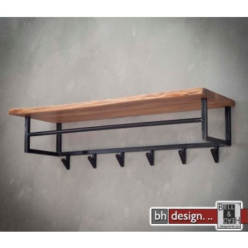 Garderobe Baumkante Edge Massivholz Akazie mit Hutablage, 6 Haken, 100 cm x 33 cm