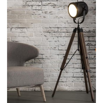 Studio Line Stehlampe Vintage Look, verstellbar mit Stahllampenschirm und Holzbeinen schwarz 67 x 67 x 135 cm 