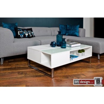 Azea Couchtisch hochglanz weiss mit Aufbewahrung und Funktion 110 cm x 60 cm