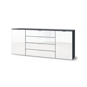 Express Möbel Sideboard One 700 , 2 Türen 4 Schubkästen,  Front Weiss hochglanz,  B 180 cm x H 80 cm