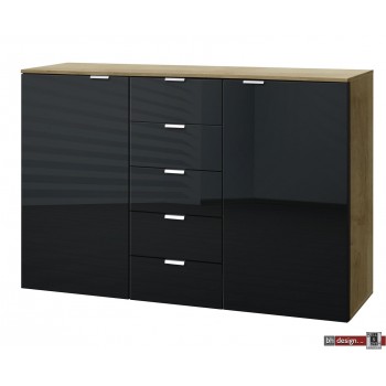 Express Möbel Kommode One 700 , 5 Schubkästen, 2 Türen, Front verschiedene Glasvarianten, 140 x 100 cm