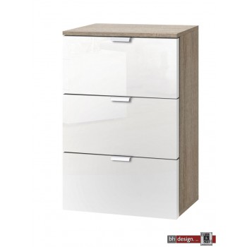 Express Möbel Nachtkonsole One 700 , 3 Schubladen, Front hochglanz weiss, B 40 cm x H 61 cm