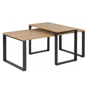 Tine 2-Satz-Couchtisch Wildeiche, schwarze Beine 115 x 54 cm