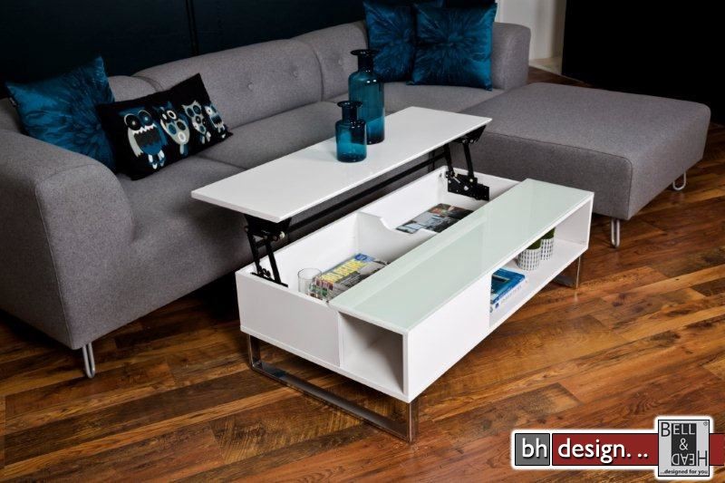 Azea Couchtisch hochglanz weiss mit Aufbewahrung und ...