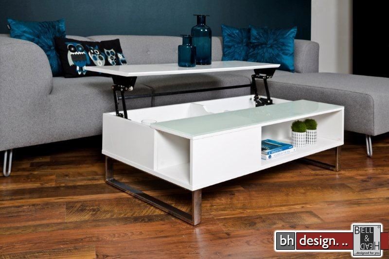 Azea Couchtisch Hochglanz Weiss Mit Aufbewahrung Und Funktion 110 Cm