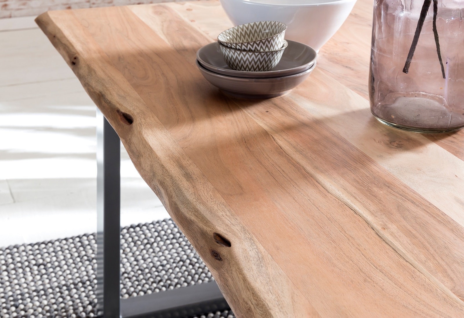 Baumkante Esstisch massiv Akazienholz natur 200 x 100 cm, 2