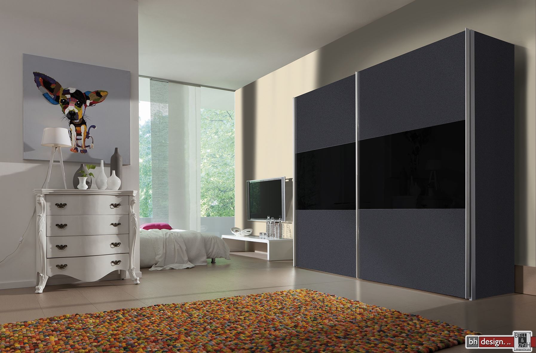 Express Möbel Schwebetürenschrank Stars mit Glaseinsätzen, 150 cm bis