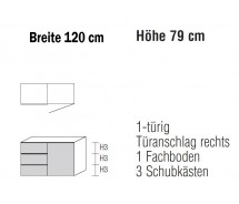 Sidebard Alegro2 Style by Nolte Möbel, 120  x 79 cm, 3 Schubkästen, 1 Tür , verschiedene Farben