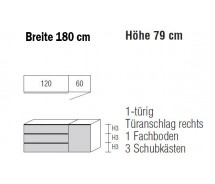 Sidebard Alegro2 Style by Nolte Möbel, 180 x 79 cm, 3 Schubkästen, 1 Tür , verschiedene Farben