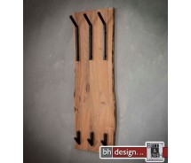 Garderobe Baumkante Edge Massivholz Akazie mit 3 Doppelhaken 35 cm x 100 cm