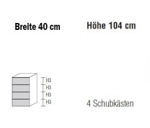 Kommode Alegro2 Style by Nolte Möbel, 40 x 104 cm, 4 Schubkästen, in verschiedenen Farben