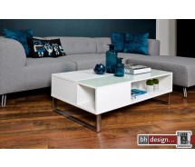 Azea Couchtisch hochglanz weiss mit Aufbewahrung und Funktion 110 cm x 60 cm