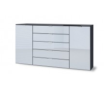 Express Möbel Sidebord One 700 , 2 Türen 5 Schubkästen,  Front in Glas  B 180 cm x H 100 cm