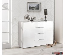 Express Möbel Kommode One 700 , 2 Türen 4 Schubkästen, Front hochglanz weiss, B 140 cm x H 80 cm