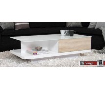 Kliff Couchtisch hochglanz weiss mit Sanoma Eiche 120 cm x 60 cm