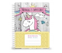 Notizbuch, Tagebuch UNICORN DIN A5 mit einem niedlichen, süßen Einhorn, Regenbogen und Wolken 70 Blatt (80 g/m²)